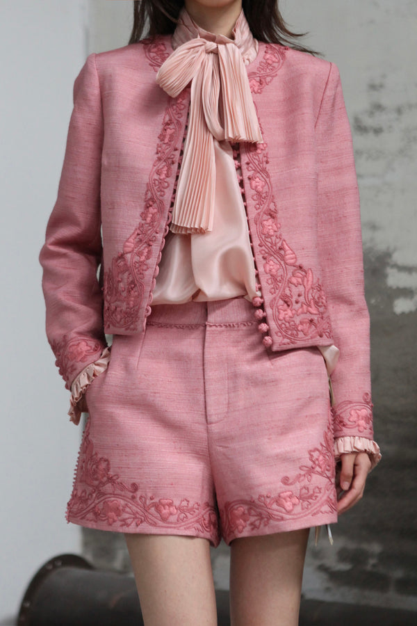 INTO THE EAST 25 Autumn/Winter Pink Embroidered Button Tussah Silk Suit ITE-E1DGAW021PK22SU-FEN Pink
